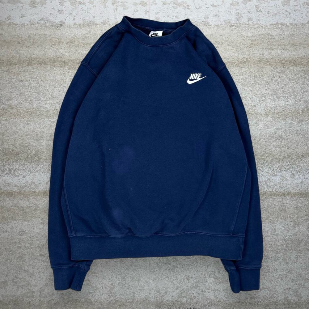 Vintage Y2K Nike Sweatshirt Mens M Navy Blue White Swoosh Pullover Crewneck